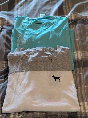 PINK Victoria's Secret Light Teal And White Open Back Tee